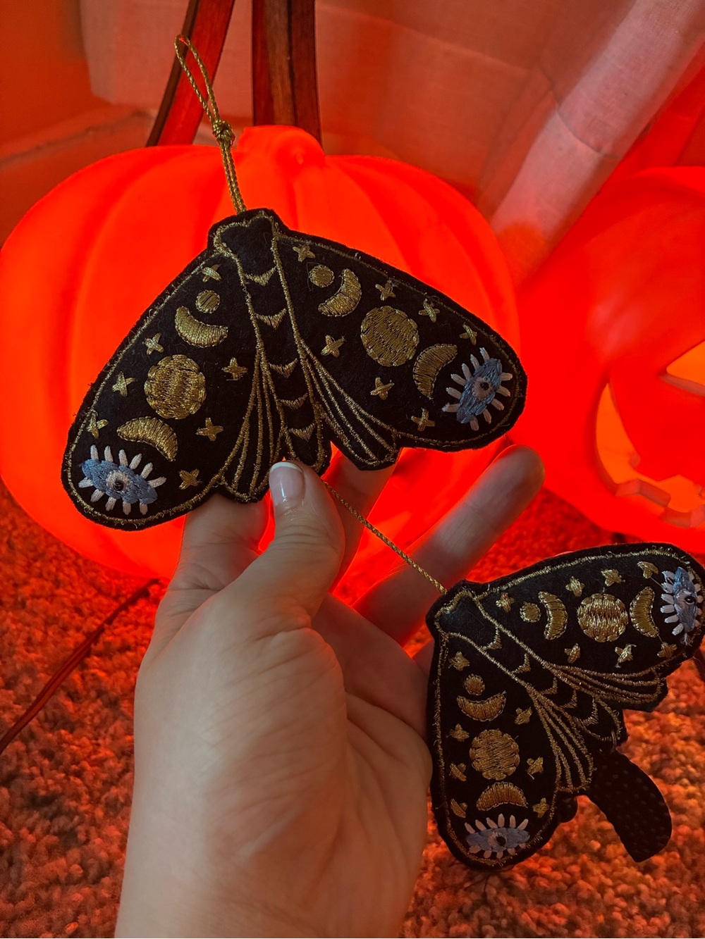Embroidered Black & Gold Moth Ornament